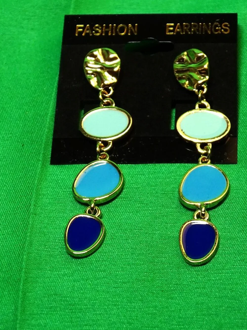 Blue Enamel Gold Tone Dangling Pierced Earring's